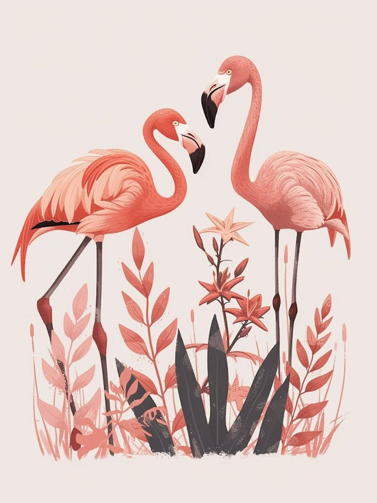 Jamess Flamingo And Heliconia Minimalist Illustration 2