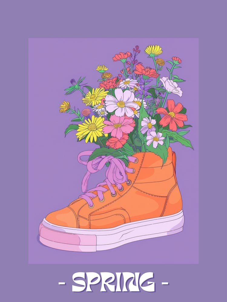 Spring Poster Retro Sneakers With Flowers 90s Illustration 3