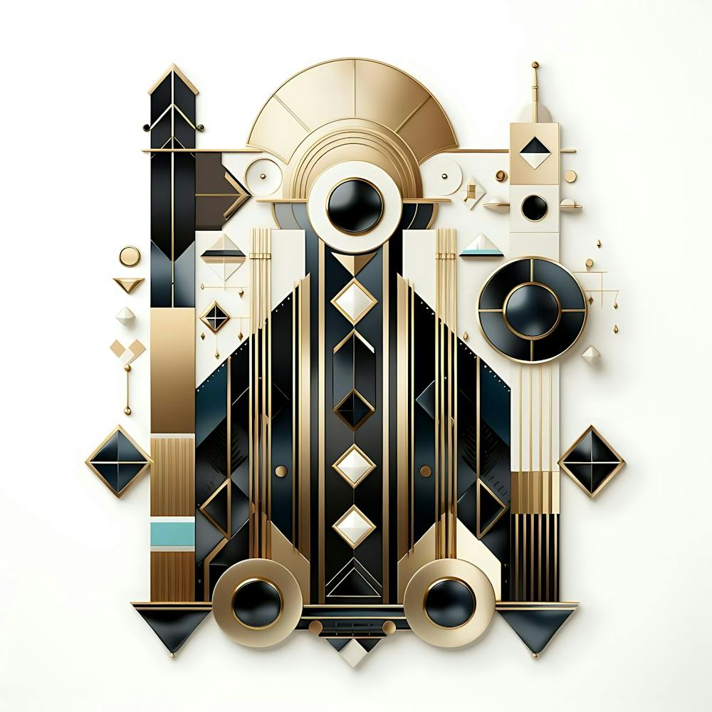 Abstract Geometric Art Deco Composition With Gold Black And White Elements