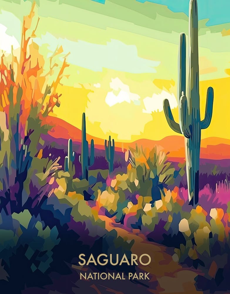 Saguaro National Park Travel Poster Illustration Style 2