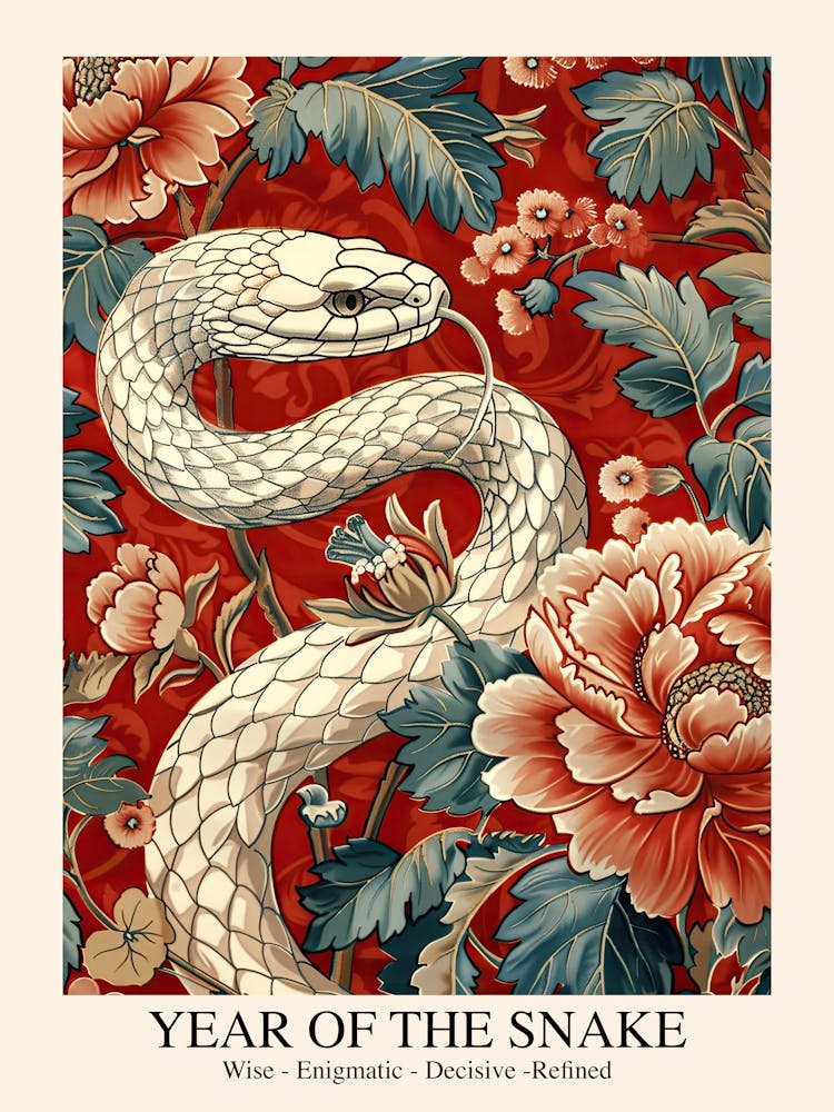 Lunar Year Of The Snake 2025 Wall Poster Framed Snake Art Chinese Zodiac Vintage