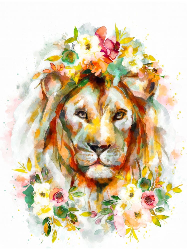 Florales Löwen-Aquarell