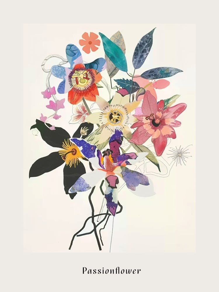 Passionflower 2 Collage Flower Bouquet Poster