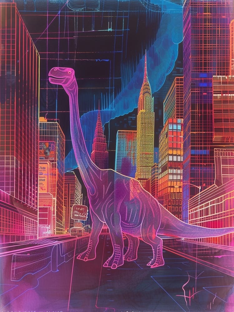 Neon Delicate Linework Dinosaur In New York