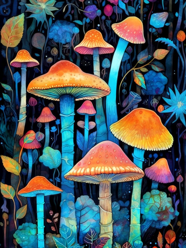 Mushrooms In The Forest nature illustration 1