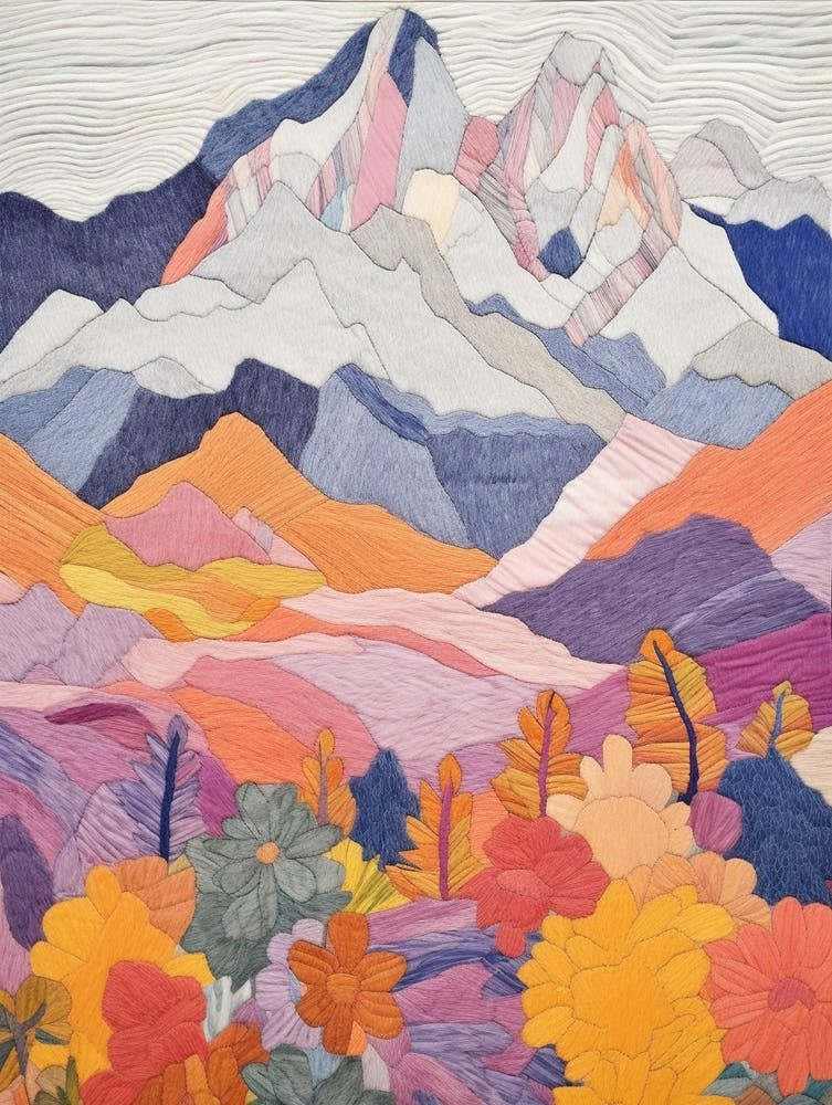 Kangchenjun India And Nepal 1 Colourful Mountain Illustration
