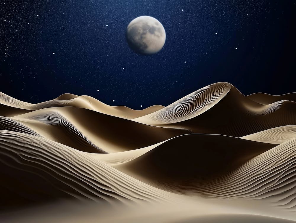 Abstrakte Sanddünenlandschaft mit Mond