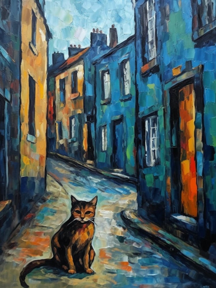 Painting Of Edinburgh Scotland With A Cat In The Style Of Impressionism 1