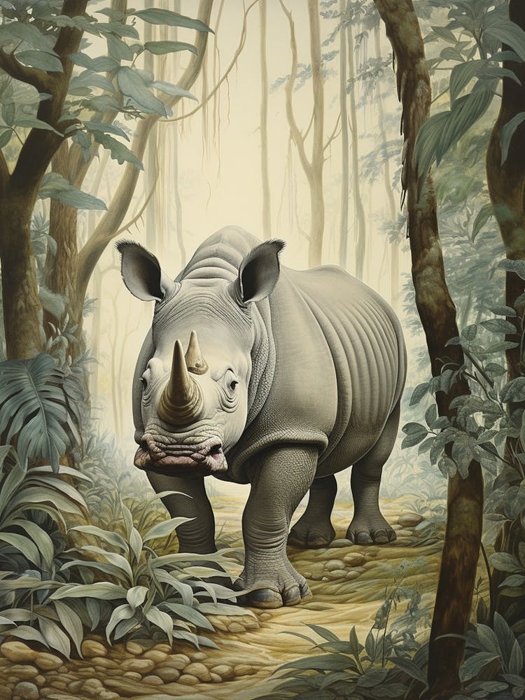 Blue Tones Of A Rhino Walking Through The Forest 2