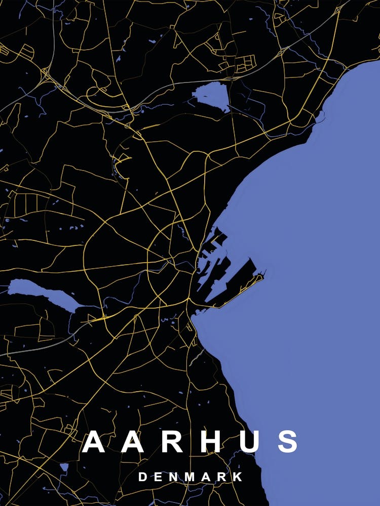 Aarhus Denmark City Map Black and Gold