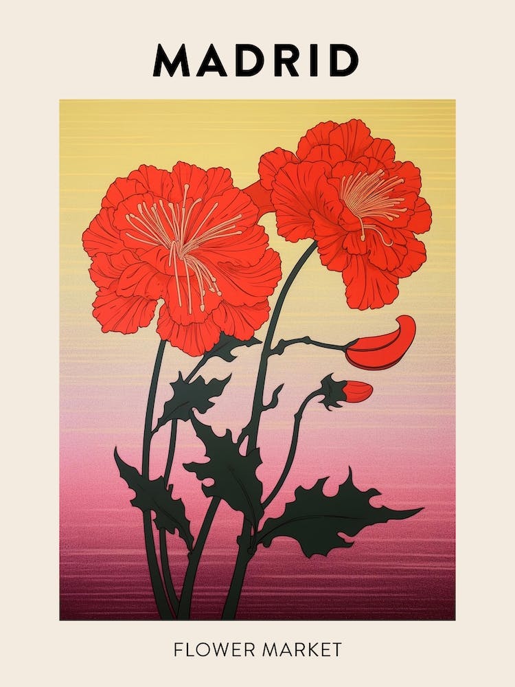 Madrid Spain Botanical Flower Market Poster