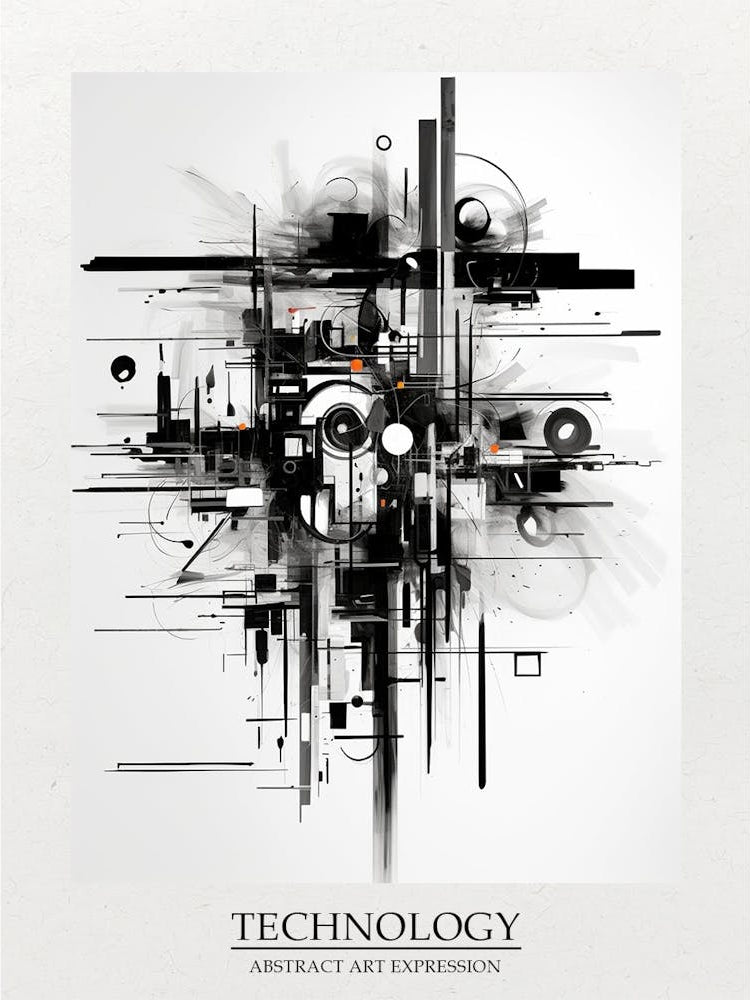 Technology Abstract Black And White 7 Poster