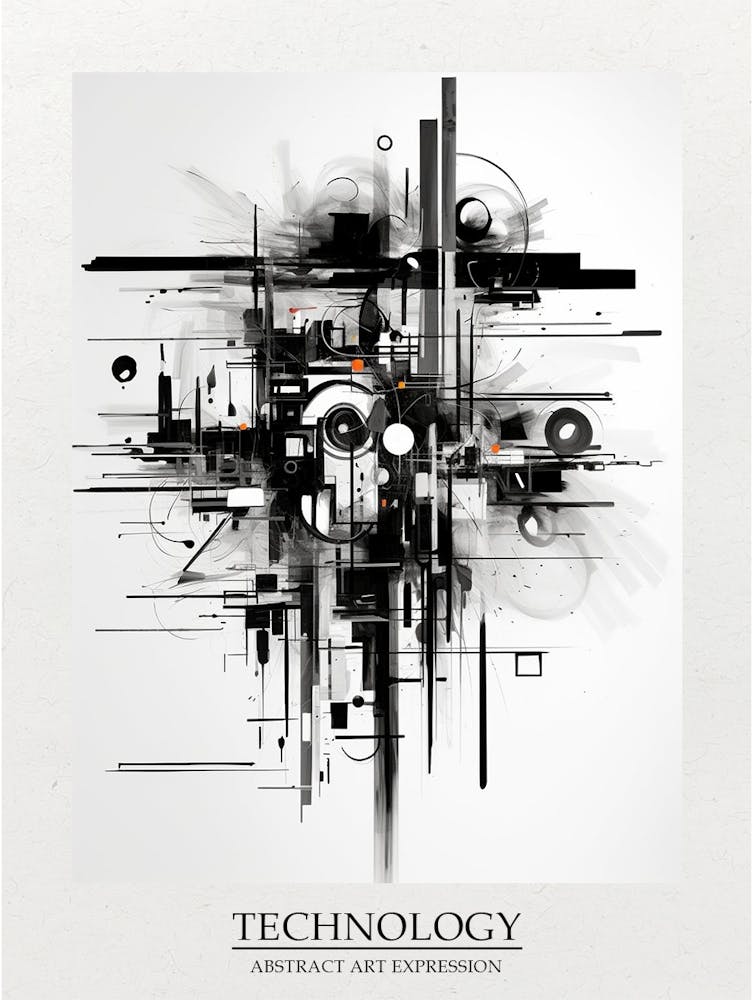 Technology Abstract Black And White 7 Poster