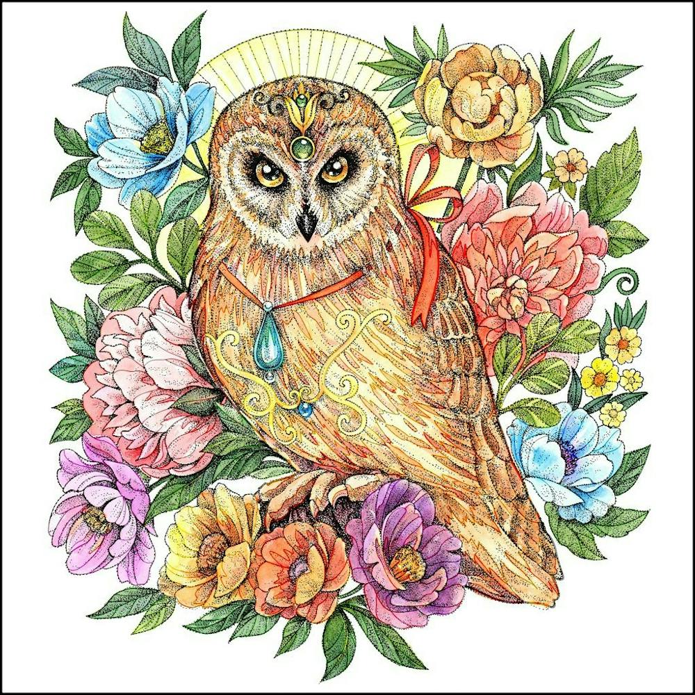 Owl With Flowers