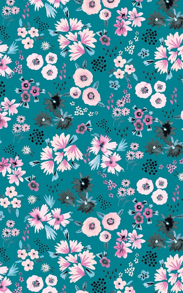Little Flowers Dark Turquoise