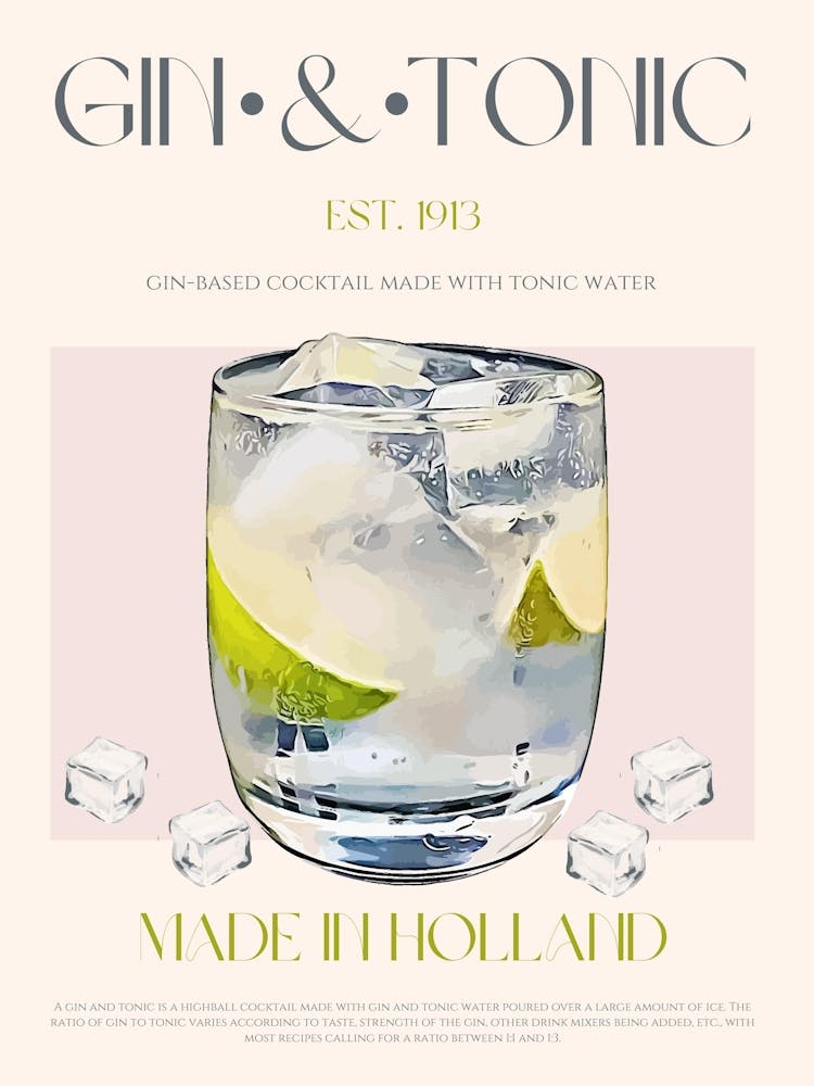 Gin & Tonic Cocktail Mid Century