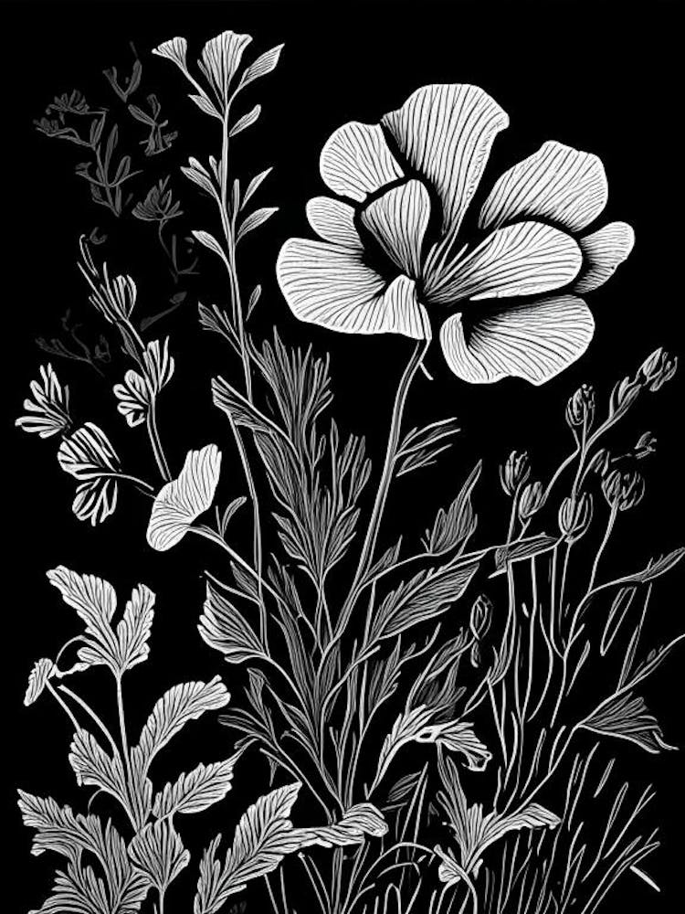 Evening Primrose Wildflower Linocut 2