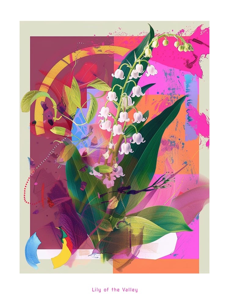 Lily Of The Valley 4 Neon Flower Collage Poster