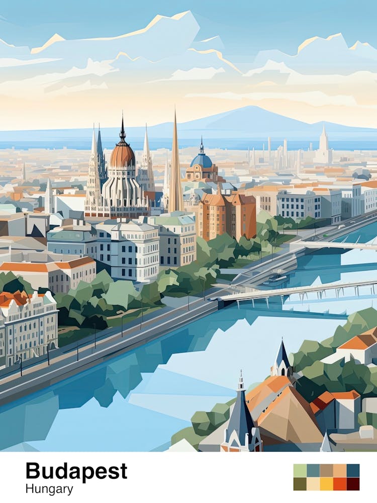 Budapest, Hungary, Geometric Illustration 3 Poster
