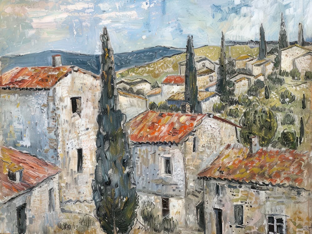 Village Enchantment Painting Inspired By Paul Cezanne