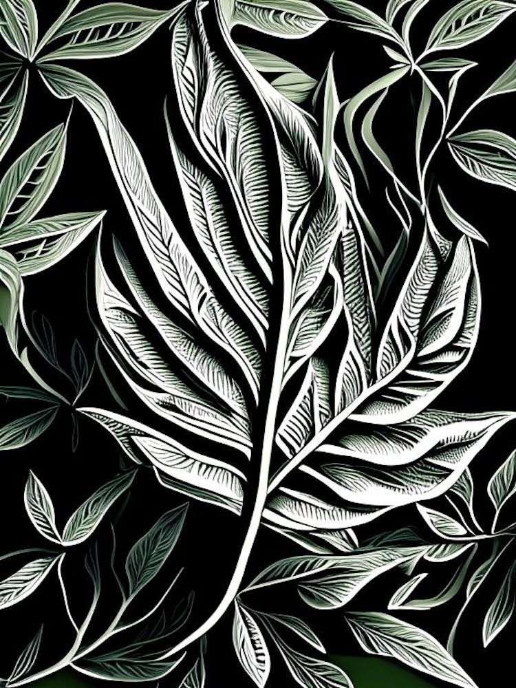Lemon Verbena Leaf Linocut 1