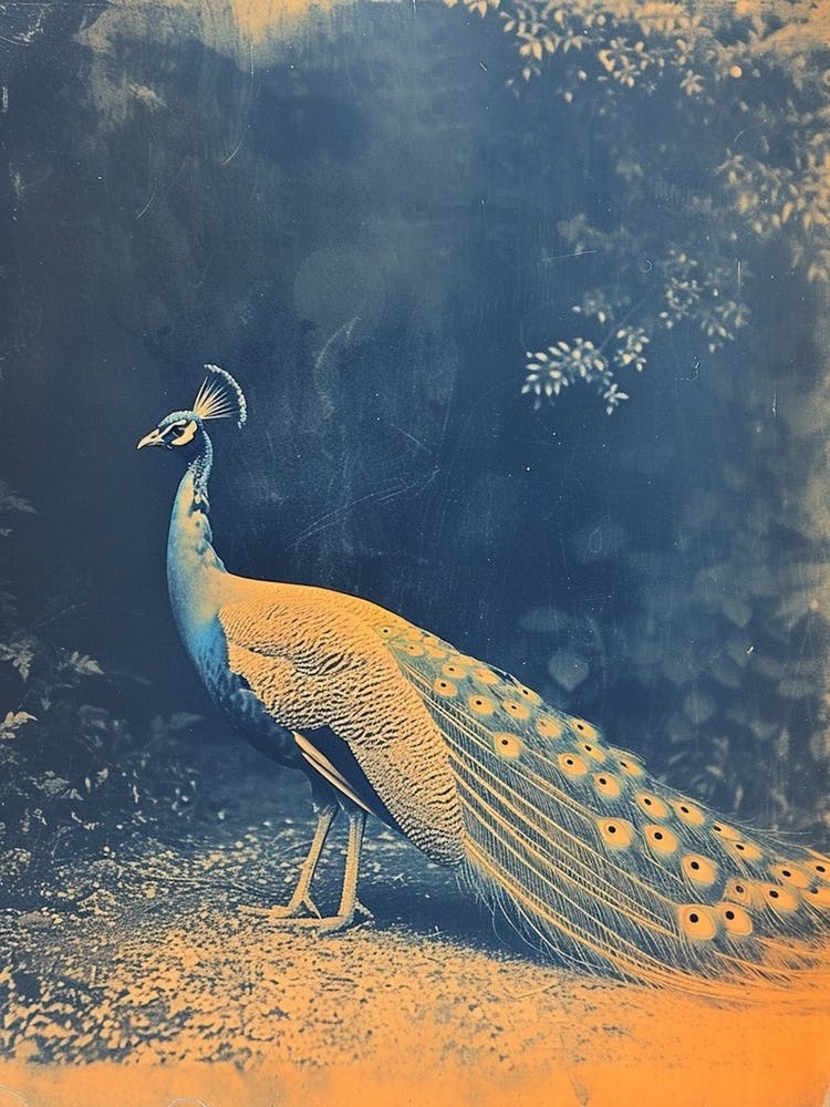 Blue & Orange Peacock In The Wild 2