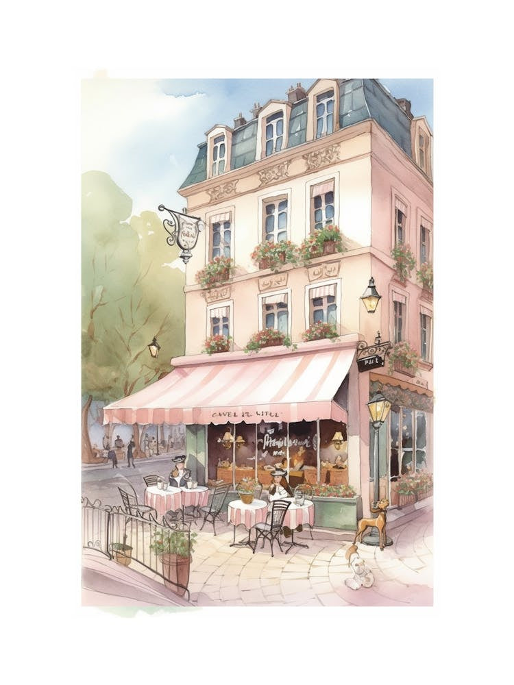 Pink Paris Street Shop Watercolour