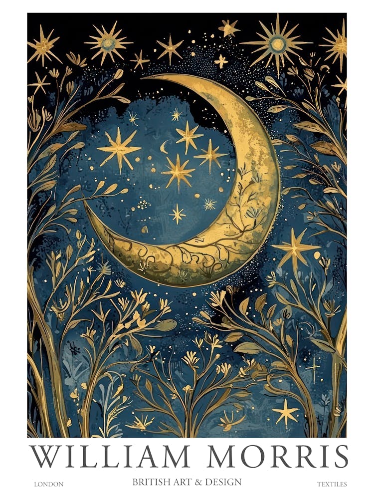 William Morris Art Sun Moon Night Eclipse Morris Exhibition Print Botanical Poster Vintage
