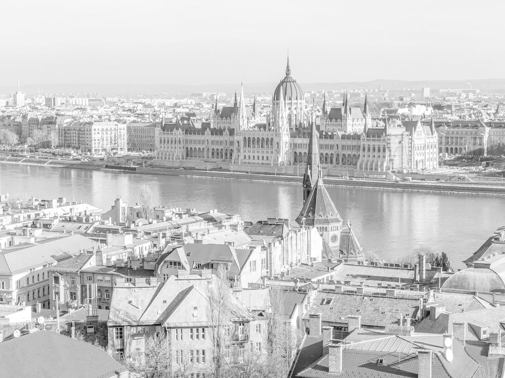 Black And White Aerial Budapest Cityscape