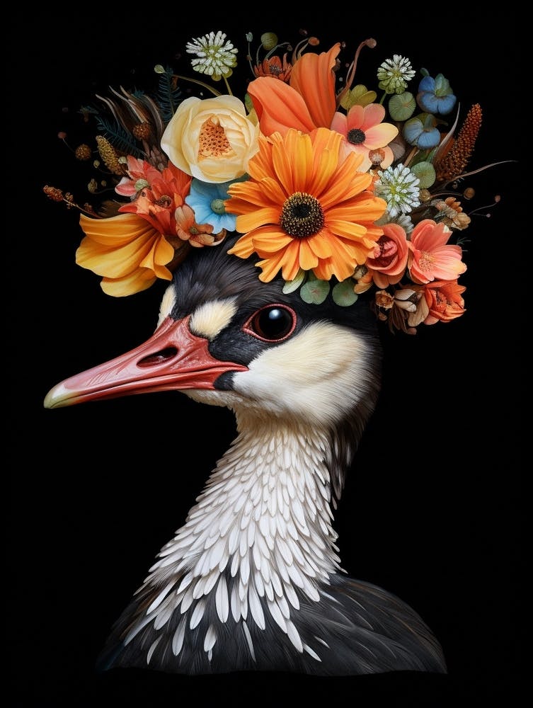 Bird With A Flower Crown Grebe 2