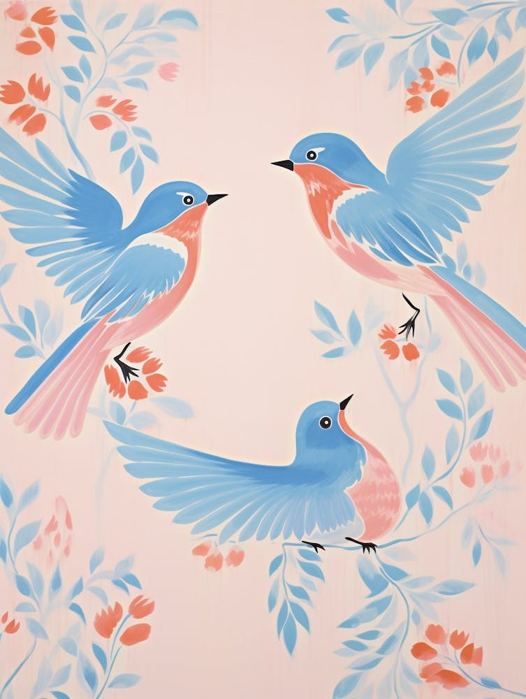 Vintage Japanese Inspired Bird Print Eastern Bluebird 4