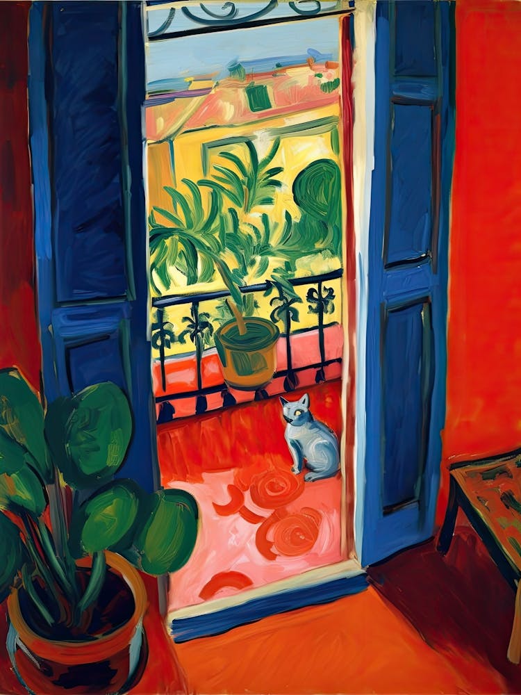 Open Window With Cat Matisse Style Rome Italy 4