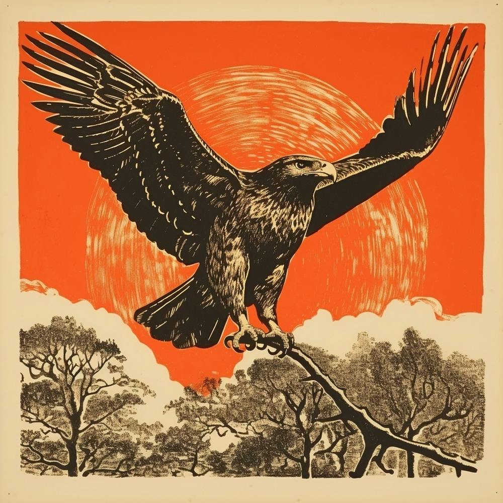 Retro Vogel-Lithografie Rotschwanzbussard 1