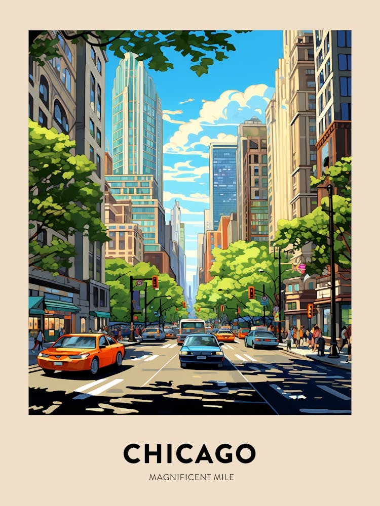 Magnificent Mile 5 Chicago Travel Poster