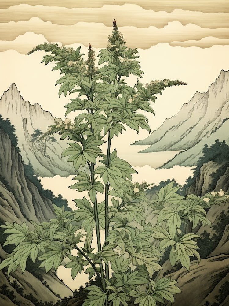 Yomogi Japanese Mugwort 2 Japanese Botanical Illustration