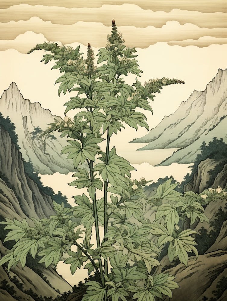 Yomogi Japanese Mugwort 2 Japanese Botanical Illustration