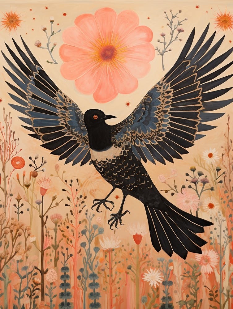 Magpie 3 Detailed Bird Painting