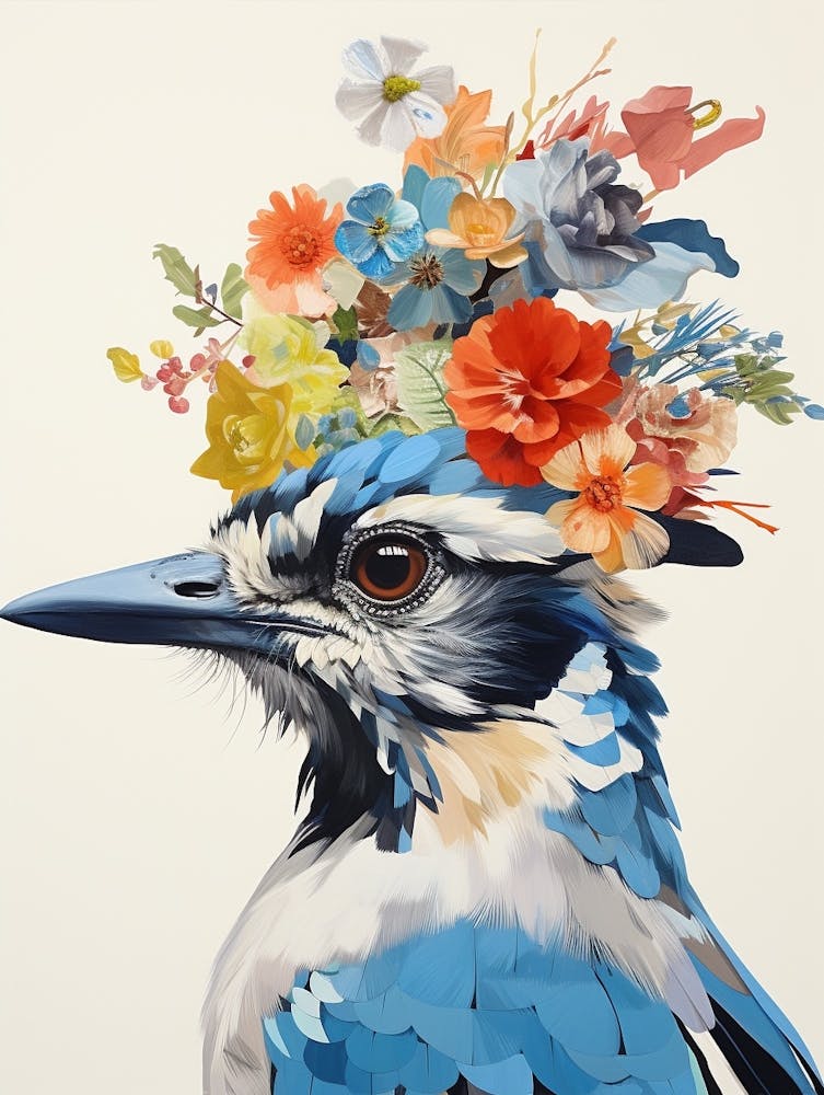 Bird With A Flower Crown Blue Jay 1