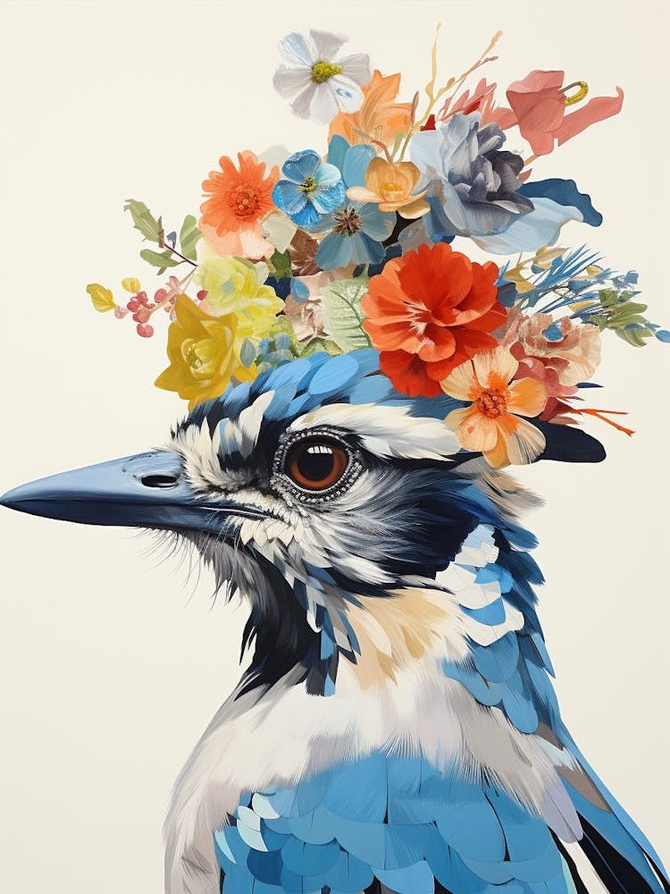 Bird With A Flower Crown Blue Jay 1