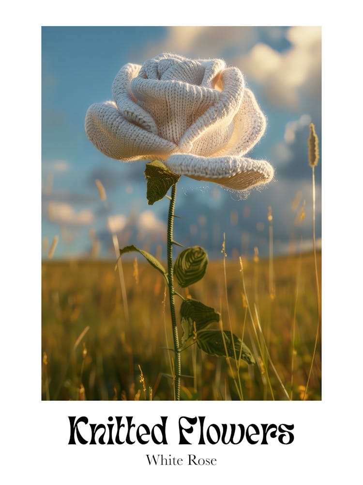 Knitted Flowers White Rose