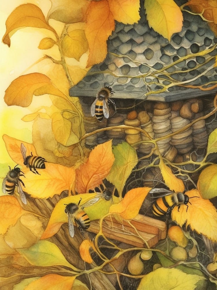 Beeswax Bee Beehive Watercolour Illustration 1