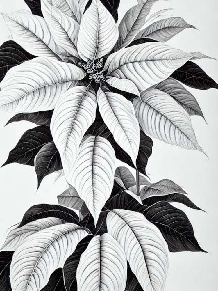 Poinsettia B&W Pencil 1 Flower