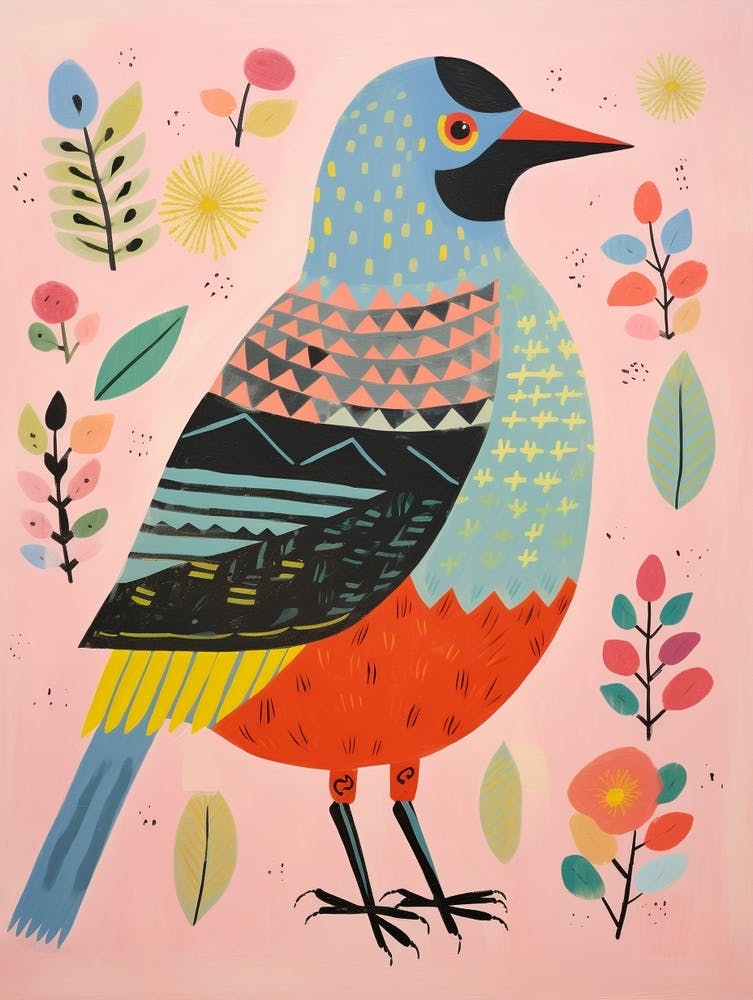 Folk Style Bird Painting Robin 6