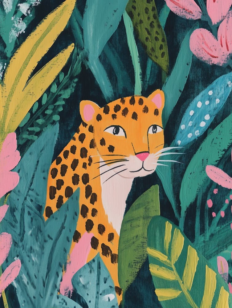 Leopard in the Jungle Gouache Painting