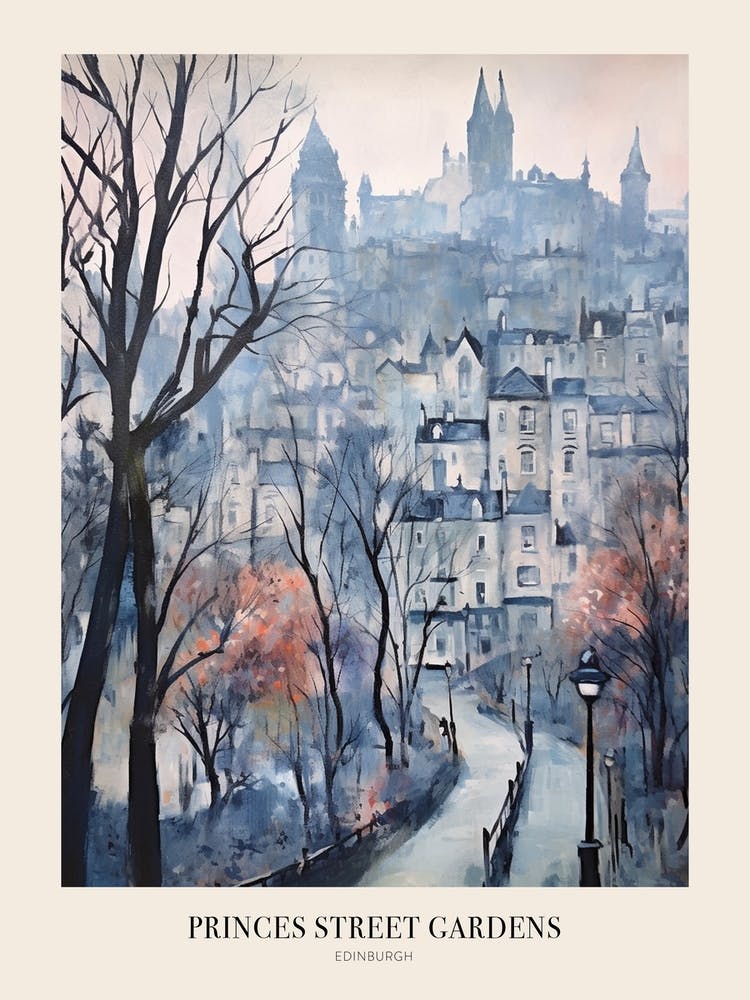 Winter City Park Poster Princes Street Gardens Edinburgh Scotland 3