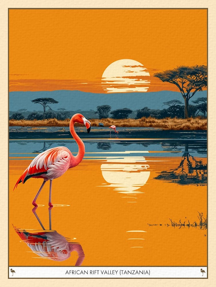 Greater Flamingo African Rift Valley Tanzania Tropical Illustration 1 Poster