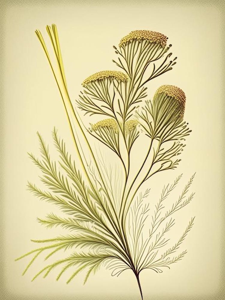 Fennel Seed Spices And Herbs Retro Drawing 1