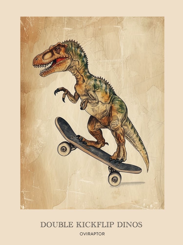 Oviraptor Vintage Dinosaur Poster 2
