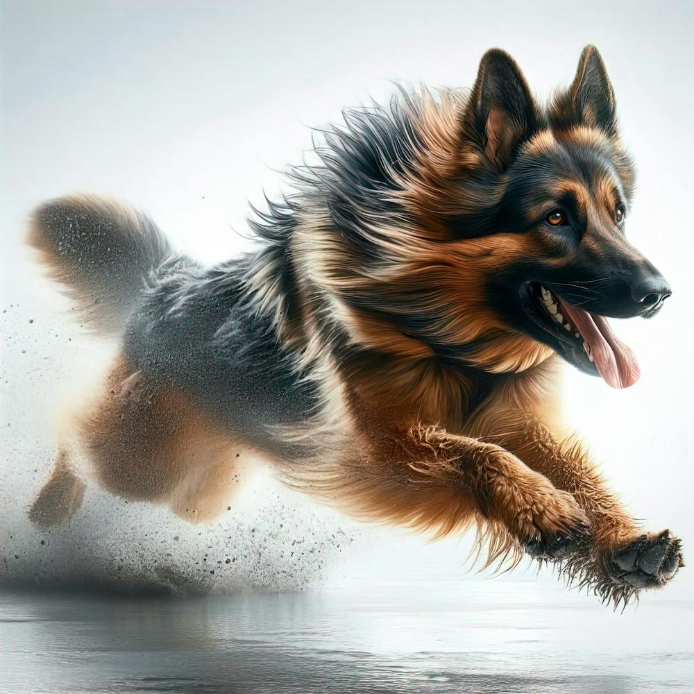 German Shepherd At Full Speed Long Shot White Background