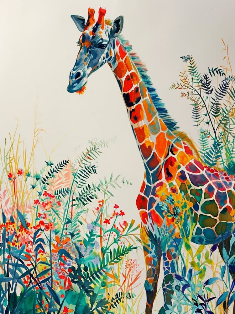 Giraffes In The Leaves Watercolour Style 2
